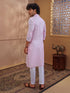 Men's Pink Cotton-Blend Embroidered Thigh Length Kurta With Pyjama