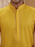 Men's Yellow Woven Fabric Embroidered Thigh Length Kurta