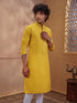 Men's Yellow Woven Fabric Embroidered Thigh Length Kurta