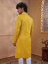 Men's Yellow Woven Fabric Embroidered Thigh Length Kurta