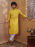 Men's Yellow Woven Fabric Embroidered Thigh Length Kurta
