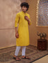 Men's Yellow Cotton-Blend Embroidered Thigh Length Kurta With Pyjama