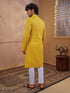 Men's Yellow Cotton-Blend Embroidered Thigh Length Kurta With Pyjama