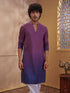 Men's Purple Woven Fabric Ombre Thigh Length Kurta