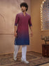 Men Rust Ombre Cotton Kurta Pant Set with Wide Leg Pant