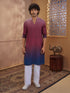 Men's Rust Cotton Ombre Thigh Length Kurta With Wide Leg Pant
