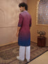 Men's Rust Cotton Ombre Thigh Length Kurta With Wide Leg Pant