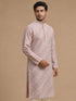 Men's Pink Silk-Blend Embellished Knee Length Long Kurta