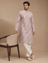 Men's Pink Silk-Blend Embellished Knee Length Long Kurta