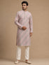 Men's Pink Silk-Blend Embroidered Knee Length Kurta With Pyjama