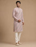 Men's Pink Silk-Blend Embroidered Knee Length Kurta With Pyjama