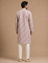 Men's Pink Silk-Blend Embroidered Knee Length Kurta With Pyjama
