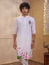 Men's Light Pink Woven Fabric Floral Print Thigh Length Kurta