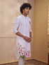 Men's Light Pink Woven Fabric Floral Print Thigh Length Kurta