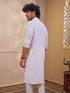 Men's Light Pink Woven Fabric Floral Print Thigh Length Kurta