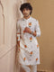 Men Light Yellow Floral Print Mandarin Collar Kurta