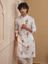 Men Light Yellow Floral Print Mandarin Collar Kurta