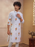 Men's Light Yellow Woven Fabric Floral Print Thigh Length Kurta