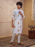 Men's Light Yellow Viscose Printed Thigh Length Kurta With Pyjama