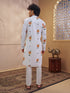 Men's Light Yellow Viscose Printed Thigh Length Kurta With Pyjama