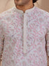 Men's Cream Woven Fabric Floral Print Thigh Length Kurta