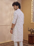 Men's Cream Woven Fabric Floral Print Thigh Length Kurta