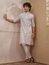 Men's Cream Woven Fabric Floral Print Thigh Length Kurta