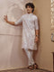Cream Viscose Floral Print Kurta Pyjama Set for Men