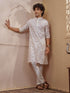 Cream Viscose Floral Print Kurta Pyjama Set for Men