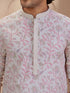 Men's Cream Viscose Floral Print Thigh Length Kurta With Pyjama