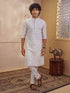 Men's Cream Viscose Floral Print Thigh Length Kurta With Pyjama