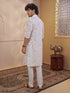 Men's Cream Viscose Floral Print Thigh Length Kurta With Pyjama