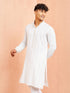 Men's White Cotton Embroidered Above Knee Kurta