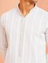 Men's White Cotton Embroidered Above Knee Kurta with Pyjama