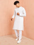 Men's White Cotton Embroidered Above Knee Kurta with Pyjama