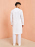Men's White Cotton Embroidered Above Knee Kurta with Pyjama