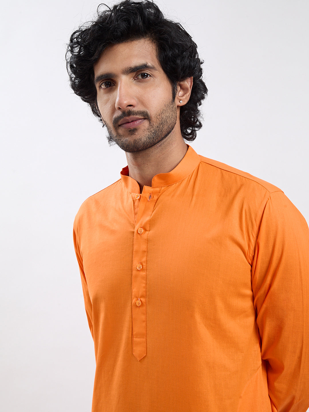 Men's Orange Cotton Kurta And Pyjama Set