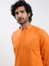 Men's Orange Cotton Kurta And Pyjama Set