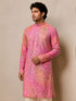 Men's Peach Woven Fabric Bandhni Thigh Length Kurta