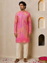 Men's Peach Viscose Bandhni Thigh Length Kurta With Pyjama