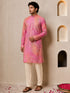 Men's Peach Viscose Bandhni Thigh Length Kurta With Pyjama