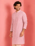 Men's Light Pink Jacquard+ Self Design Thigh Length Kurta