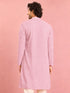Men's Light Pink Jacquard+ Self Design Thigh Length Kurta