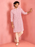 Men's Light Pink Jacquard+ Self Design Thigh Length Kurta