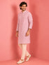 Men's Pink Viscose Embroidered Thigh Length Kurta With Pyjama
