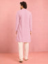 Men's Pink Viscose Embroidered Thigh Length Kurta With Pyjama