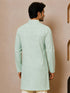 Men's Mint Jacquard+ Embroidered Thigh Length Kurta