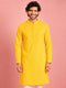 Men Yellow Jacquard Embroidered Kurta with Mandarin Collar