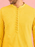 Men's Yellow Jacquard+ Embroidered Thigh Length Kurta