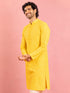 Men's Yellow Jacquard+ Embroidered Thigh Length Kurta